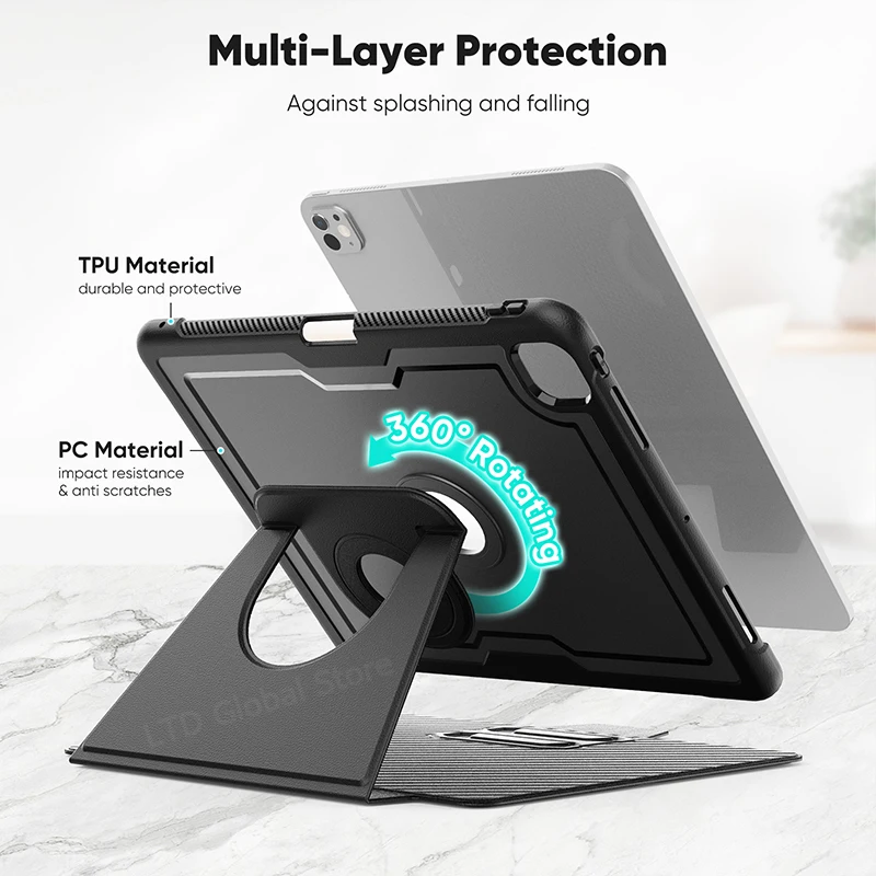 Ultimate Tablet Protective Case with Kickstand, 360° Rotation, Magnetic Closure & Auto Sleep/Wake