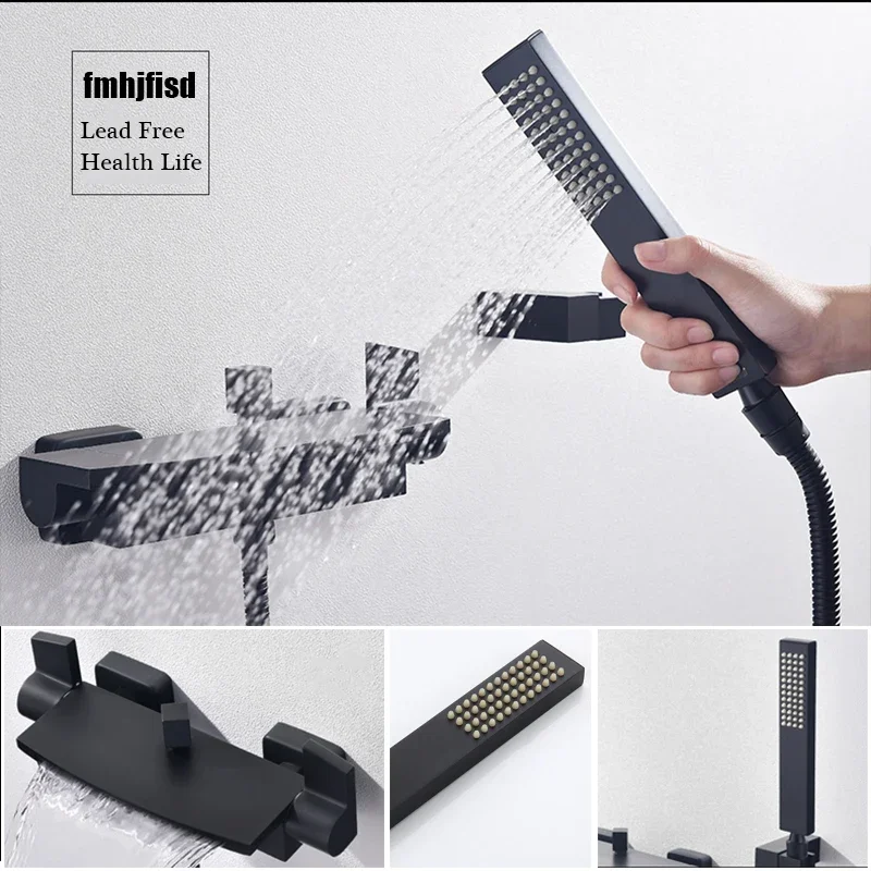 Matte Black Bathroom Shower Bathtub Faucet Wall Mounted Mixer Tap