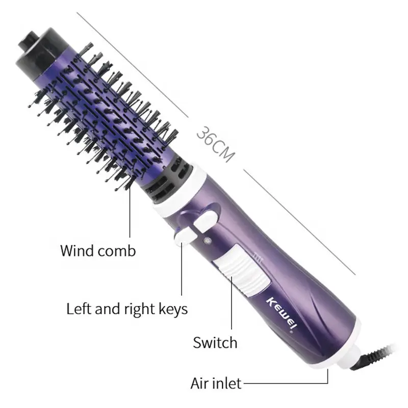 Kemei 2in1 rotary Hot Air Spin Brush Kit for Styling Hair Dryer Brush 2 Detachable Auto-Rotating Curling Round hot air hair brush