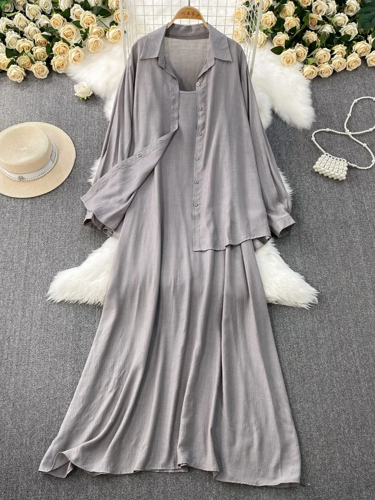 Wmstar Two Piece Set Women Wholesale Laid Back Style Casual Loose Top with A Thin Long Sleeved Shirt Slimming Halter 2025