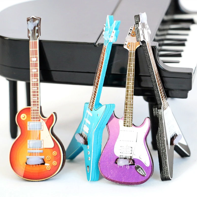 1/12 Dollhouse Miniature Guitar Toys Dollhouse Musical Instrument Model Dolls House Furniture Decoration Accessories 3