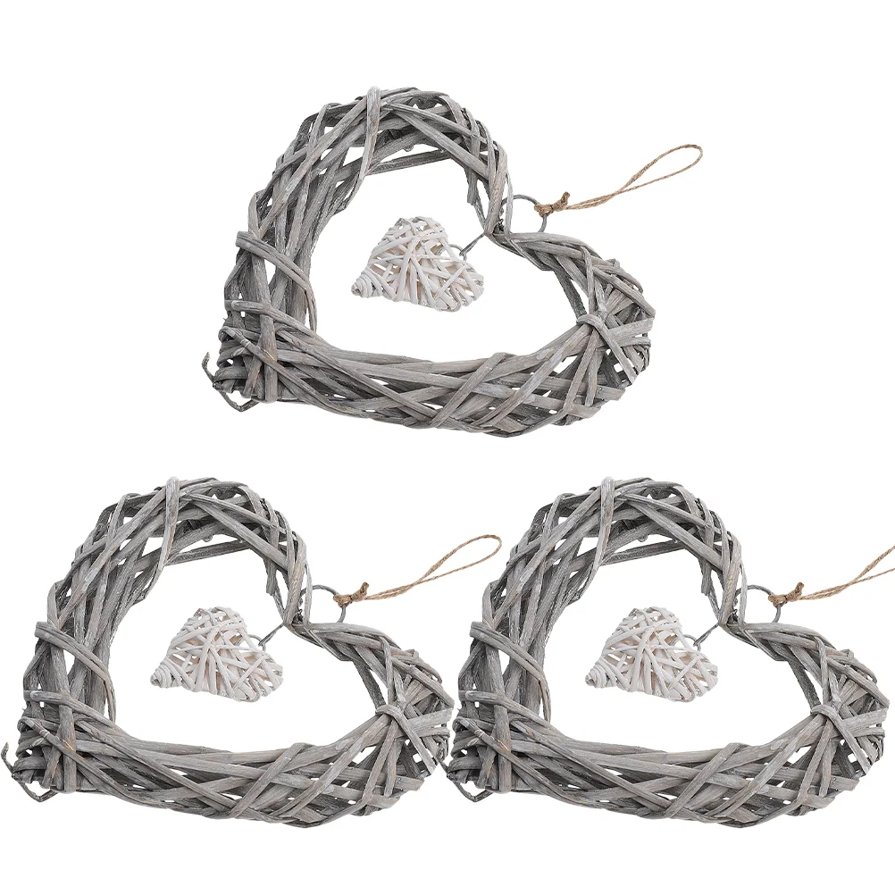 

3 Pcs Garland Heart Craft Hanging Wall Decoration Wicker Wreath for Living Room