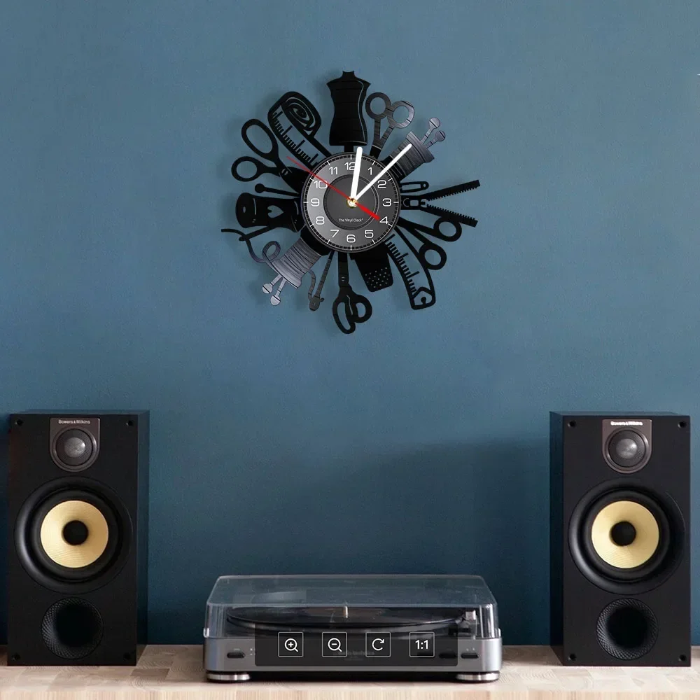Sewing Machine Quilting Tools Vinyl Record Wall Clock Tailor Seamstress Sign Modern Hanging Decor Timepiece Led Watch Light,digital wall clock
