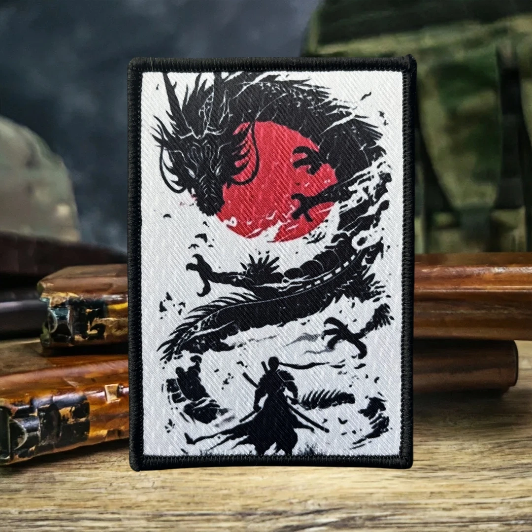 Japan Dragon Samurai Patch Taktisches Moralabzeichen Militärarmee Emblem Rucksack Aufkleber Bedruckte Hakenschlaufen-Patches für Kleidung