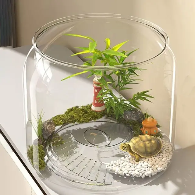 Multifunctional Transparent Round Fish Tank Anti-broken Plastic Viewing Tank Decorative Fall Resistant Fish Bowl Office 4
