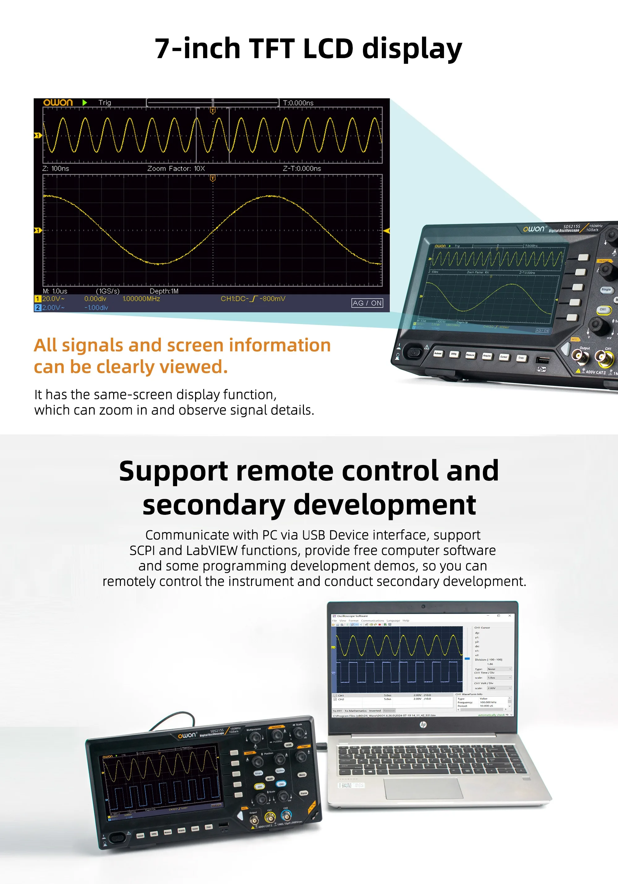 SDS200 Series Digital Oscilloscope 100-200MHz Bandwidth 2-Channel 25MHz Arbitrar
