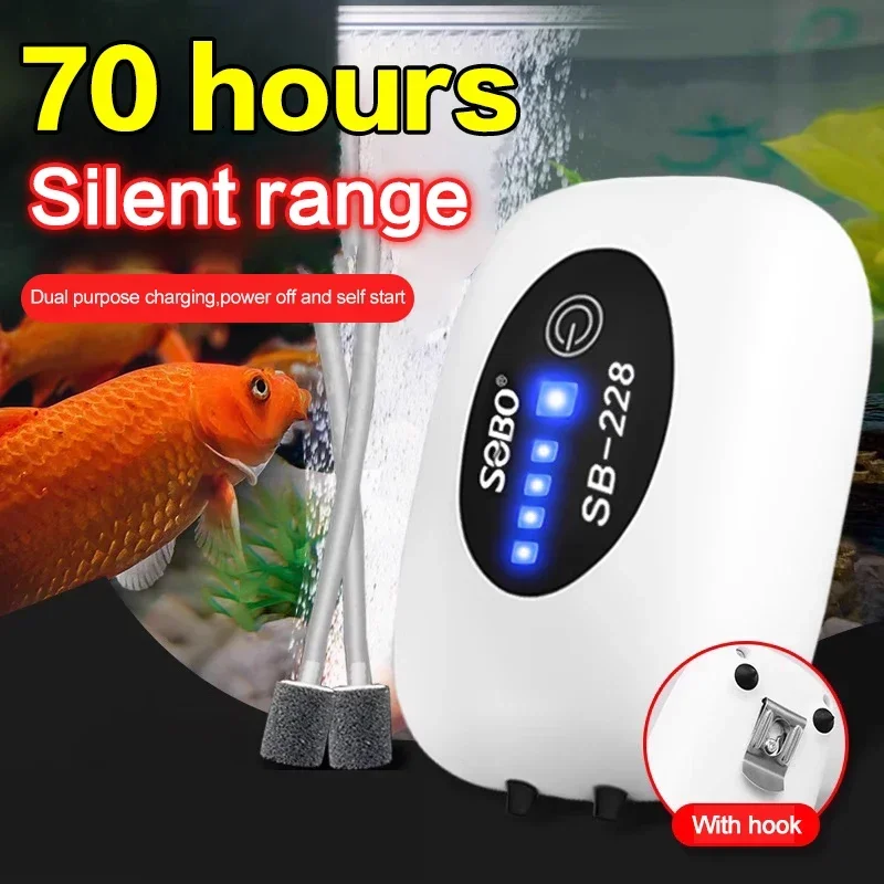 SOBO Aquarium Fish Tank Oxygen Air Pump Compressor Charging Silent USB with Battery Portable Fishing Oxygenator 6000mA Outdoor 3
