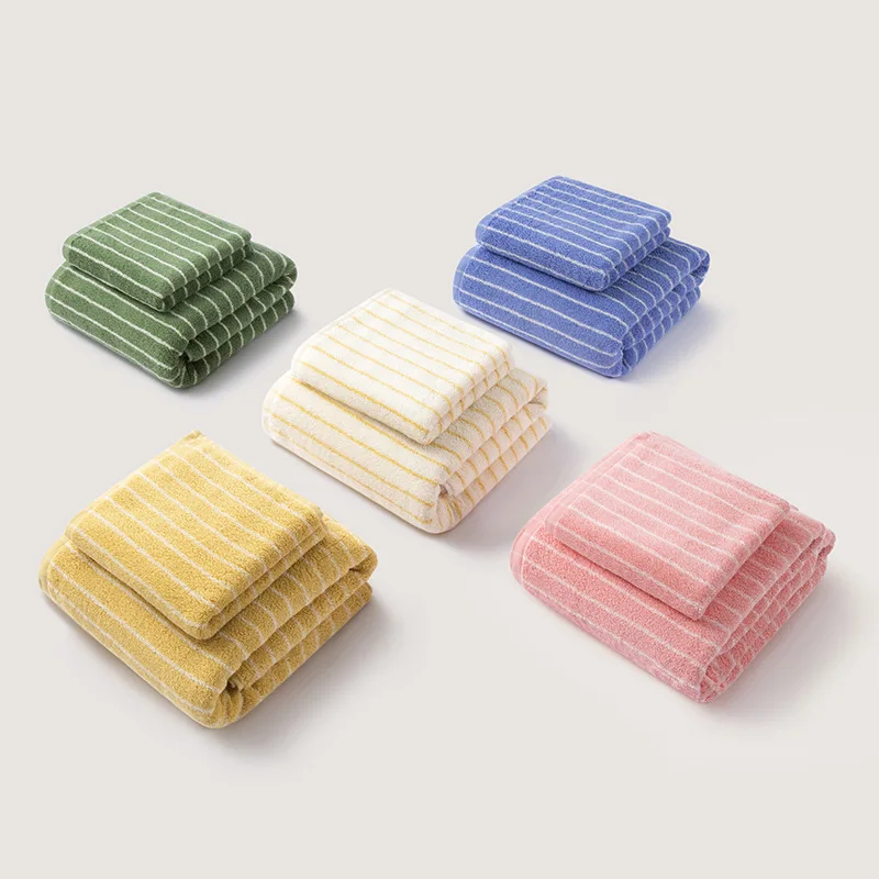 70x140cm Adult 2 Bath Towel 2 34x74cm Kids Hand Towel Cotton Super Absorbent Striped Blue Bathroom Towels Set Bath Towels Cotton Towel
