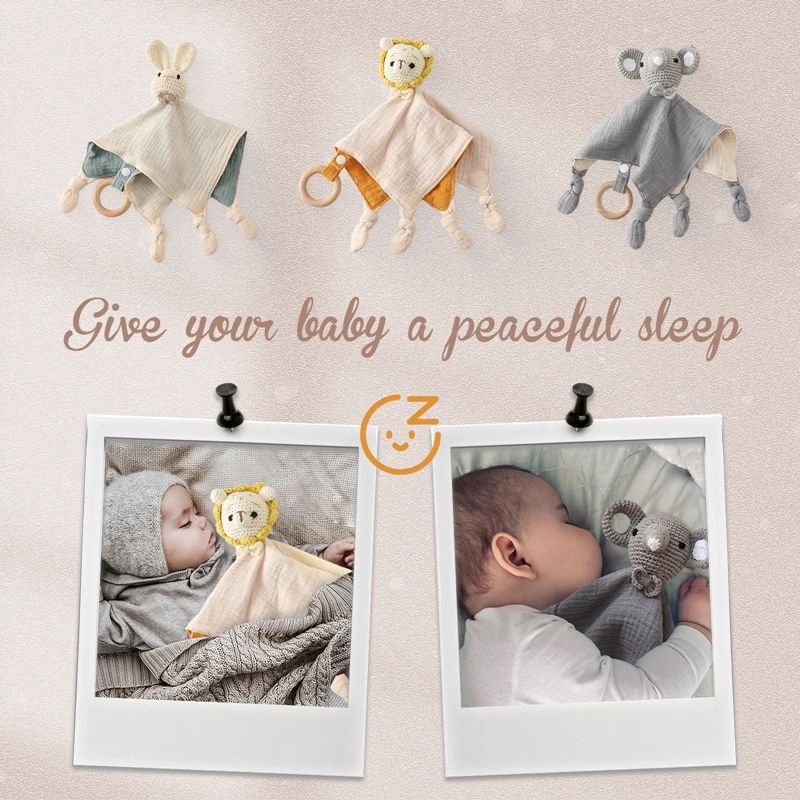 Soft Appease Towel Baby Rattle Crochet Animals Toy Soothe Reassure Sleeping Blankie Towel Lathe Hanging Educational Toddler Toys 6