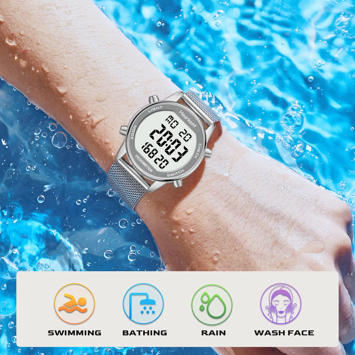 Hearkent Pedometer Watches Sport Step Counter Women's Digital Watches Calories Mile Tracker Waterproof 30M for Walking Running 2