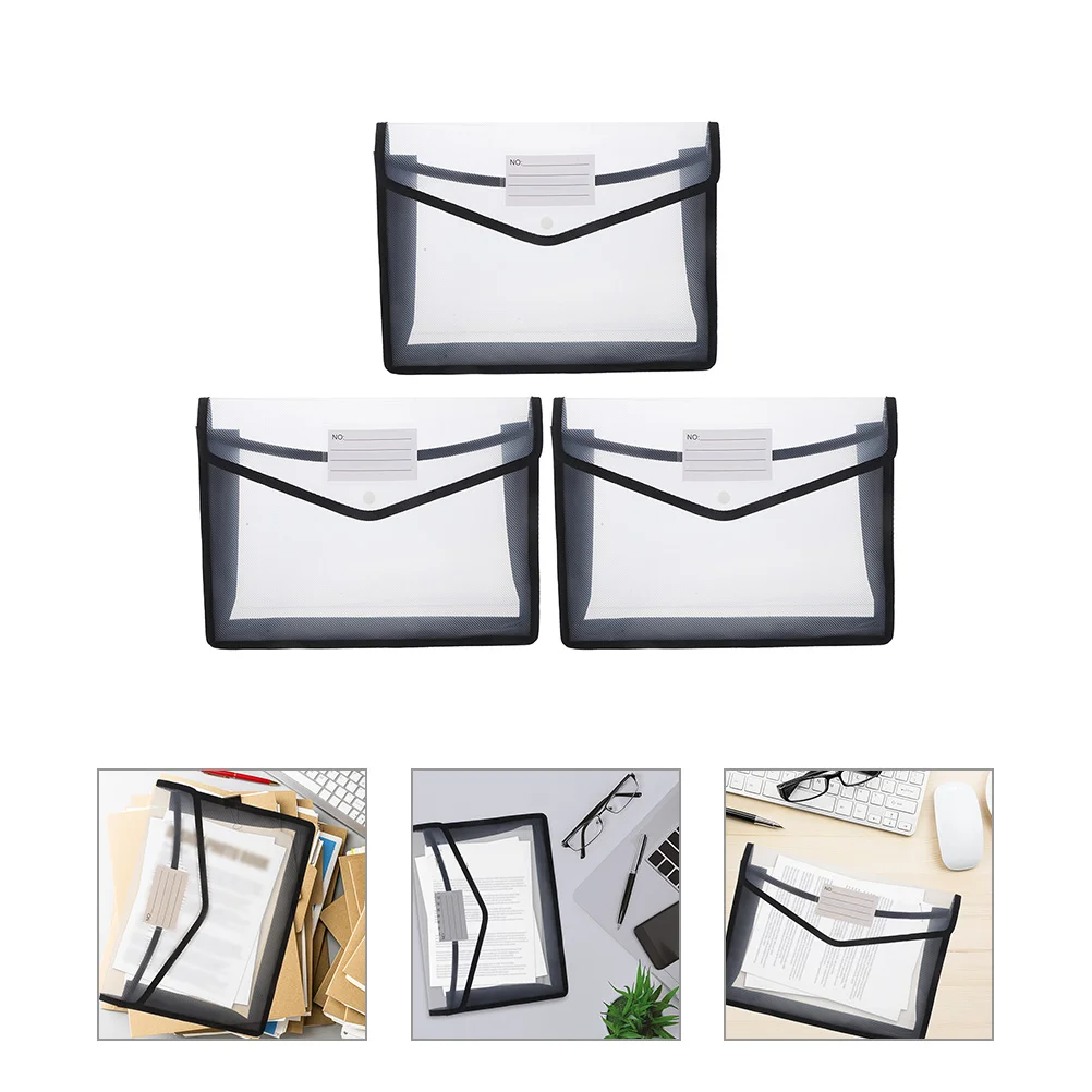 

3 Pcs File Holder A4 Bag Wallet Storage Pouch Document Folders with Snap Button