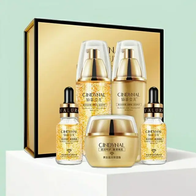 24K Gold Hyaluronic Acid Skin Care Set 5PCS Face Toner Essence Cream Nicotinamide Anti-Aging Serum Facial Lotion Kit For Womens