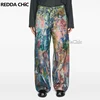 REDDACHiC Street Style Graffiti Jeans Men Distressed Rainbow Random Painting Pattern Straight Wide Leg Pants Hiphop Y2k Trousers 1