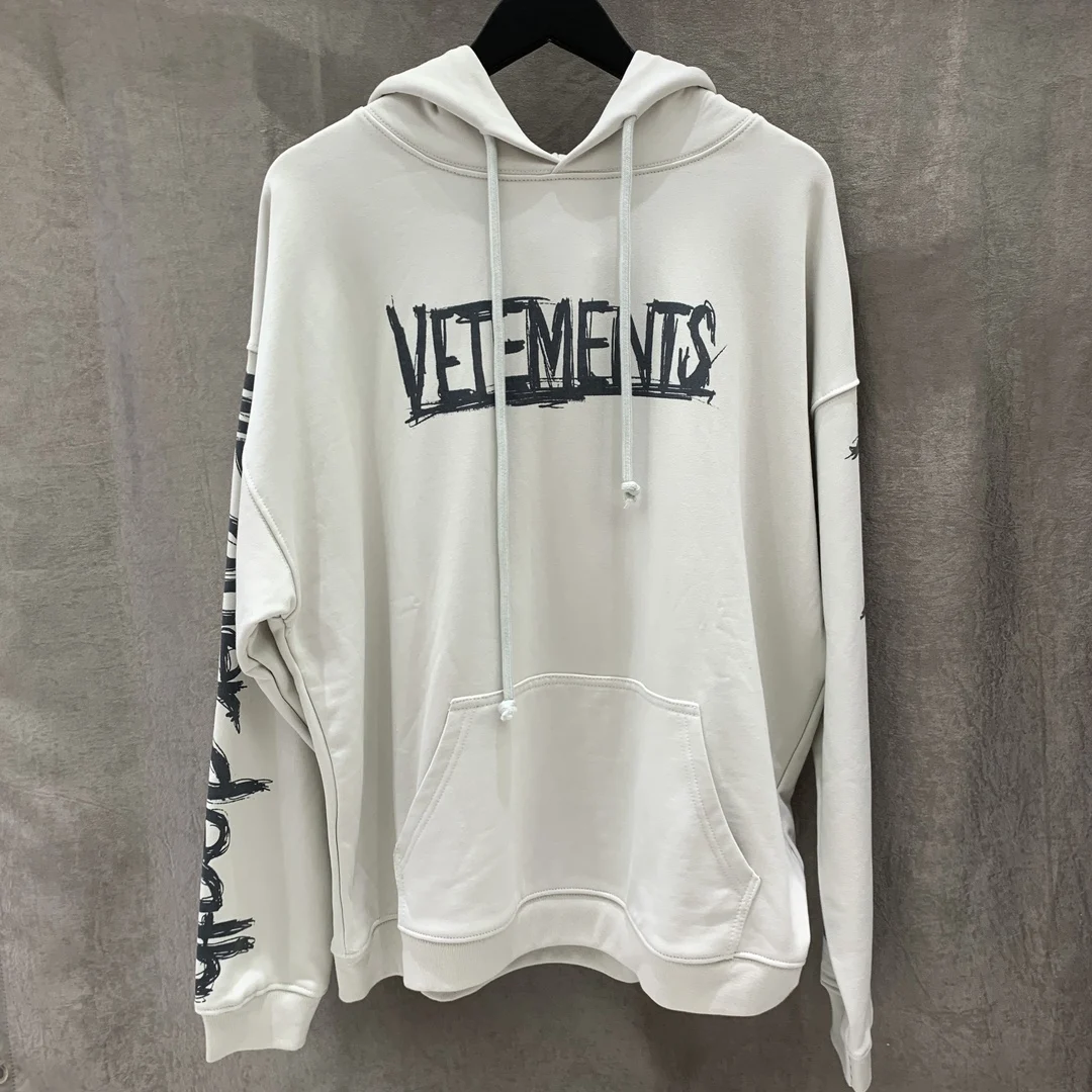 

23ss Autumn Winter Vetements Hooded Hoodies Doodle Logo Men Clothing Cotton Loose Streetwear Vetements Tops Real Photo