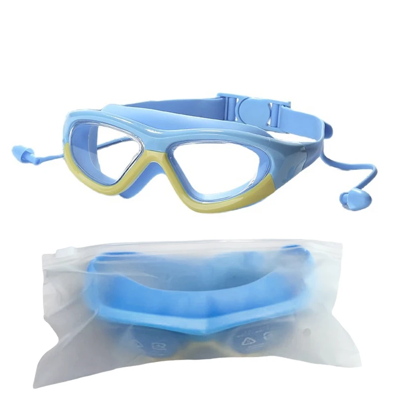 Swimming Goggles Kids Waterproof Anti Fog Large Frame Water Glasses Connected Silicone Earplugs