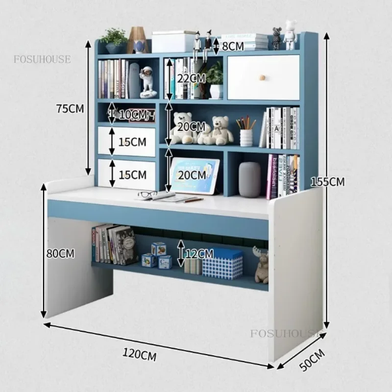 Simple Children's Table with Bookshelf Household Lifting Desk Primary School Student Bedroom Writing Study Table and Chair Set