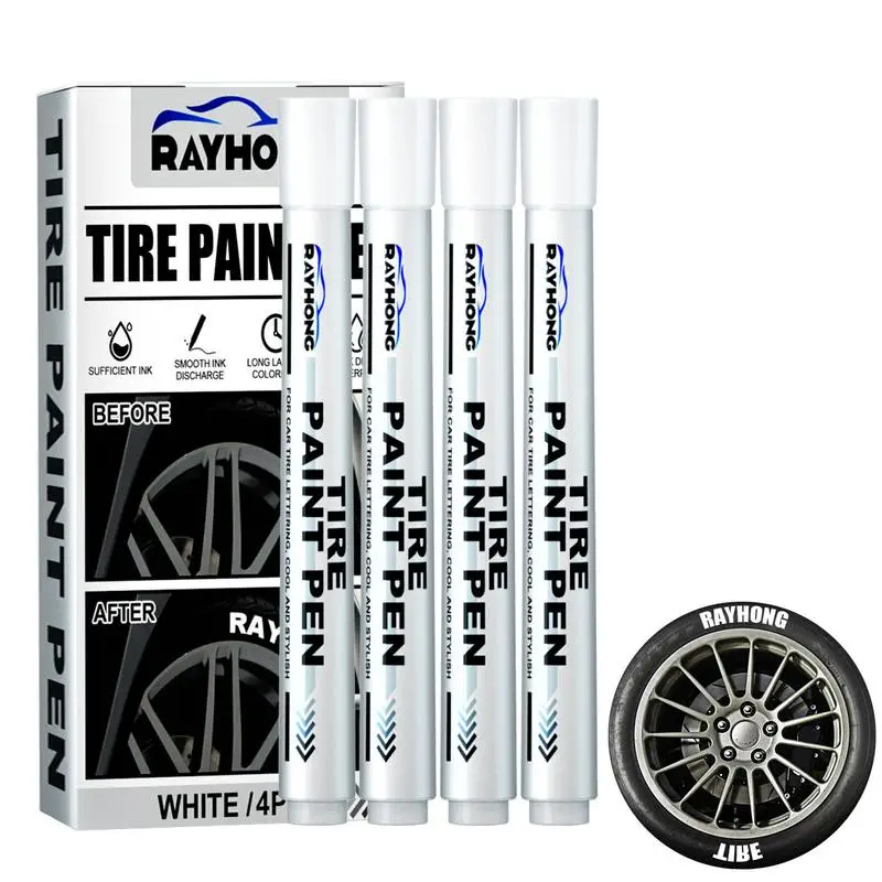 

Tyre Marker Paint Pen 4 Pieces White Marker Pens Permanent Marker For Car Bike Motor Tires Removes Car Scratches