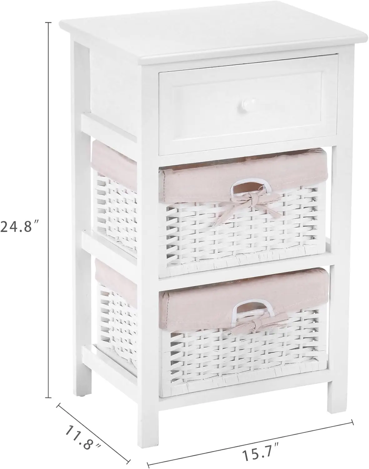 Fully Assembled Nightstand with 2 Rattan Wicker Baskets, Wooden Bedside Sofa Table, Mid Century Modern End Table for Bed