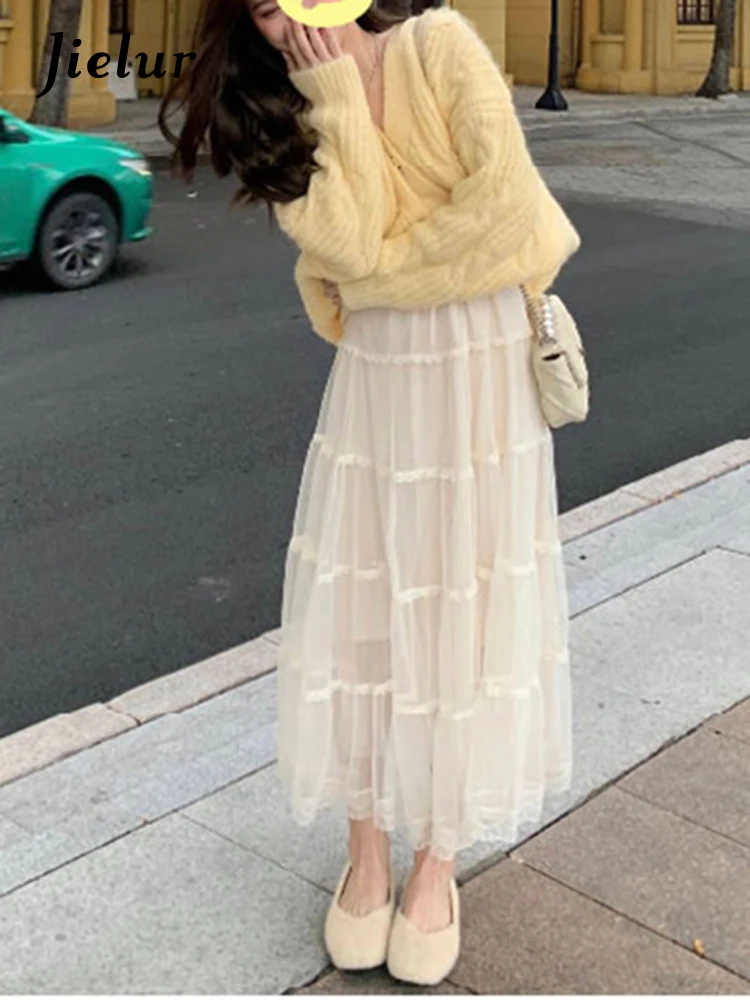 Jielur 여성용 단색 슬림 가디건, 우아한 스트리트 가디건, 노란색, 심플한 기본 패션 상의, 스위트 숙녀용, 가을 신상