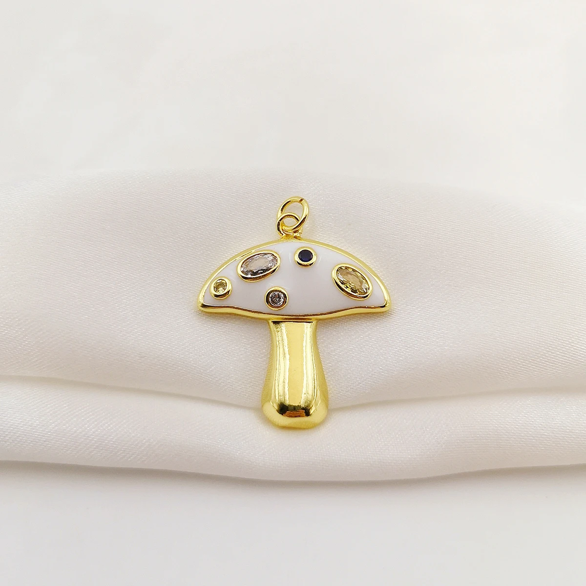 Copper Gold Plated Colored Enamel Mushroom Charms for Necklace DIY Jewelry Making Zirconia Fungi Pendant Jewelry Accessory Gifts 4