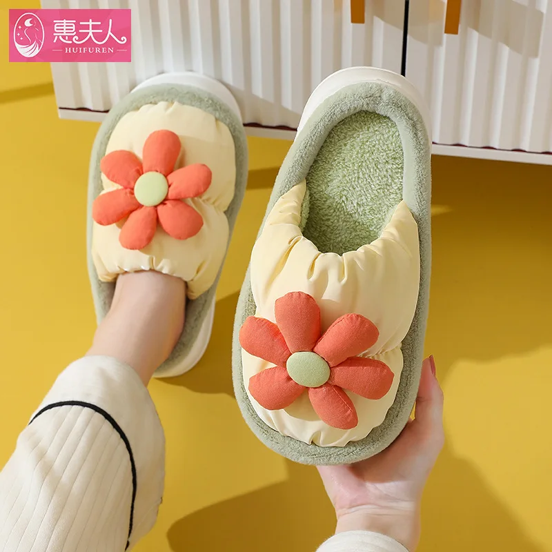 female winter cotton slippers on shit feeling thick bottom waterproof non-slip warm indoor  male wholesale cotton slippers