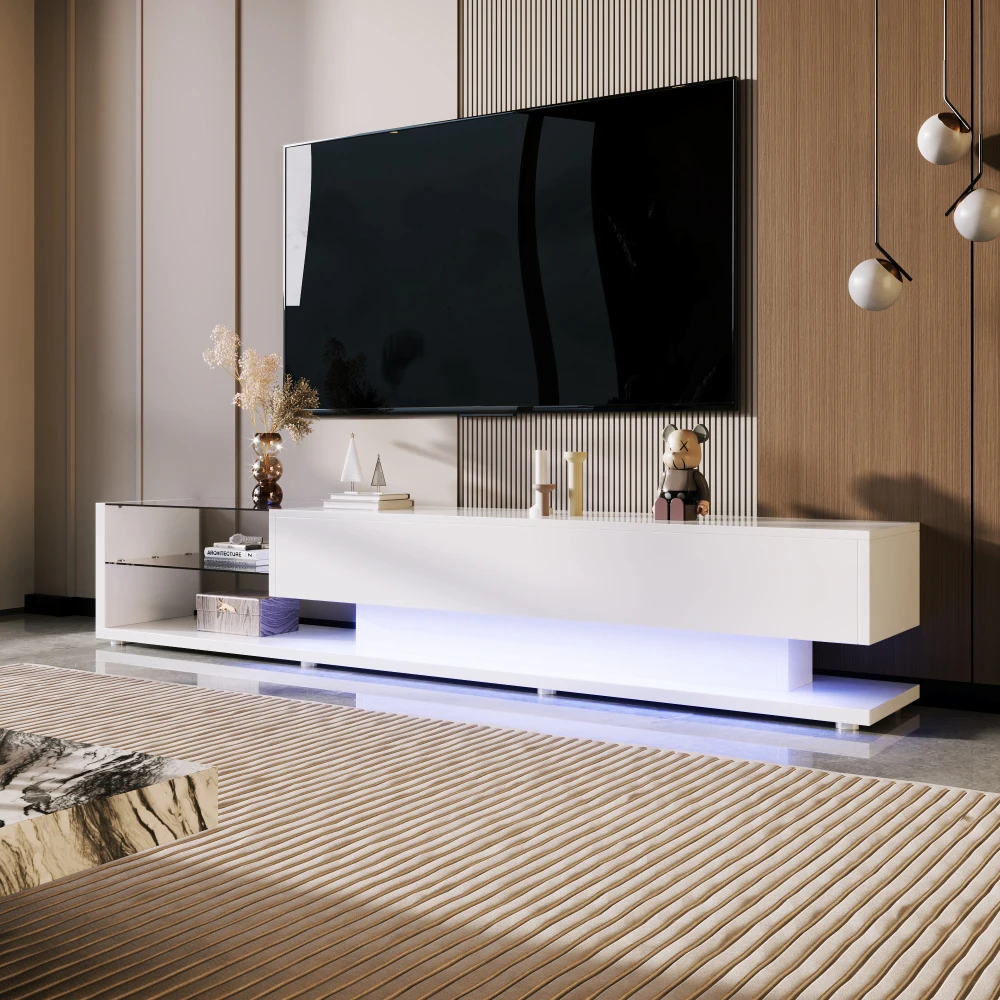 PINGGO Moderner TV-Schrank Rustikales Holz LED-Beleuchtung Glaspartitionen Wohnzimmer-Aufbewahrungsmöbel – Detail 8