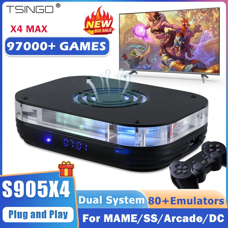 Video Game Console TSINGO Super Console X4 Max Retro Dual System Emulator 97000+ Games For SS/PSP/PS1/DC WiFi HD Android TV Media Box