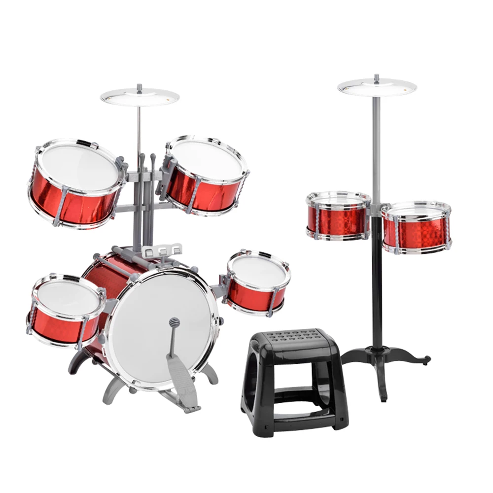 

Drum Set Jazz Drum Kit with Stool 7 Drums Musical Percussion Instruments for Beginner Easy Installation