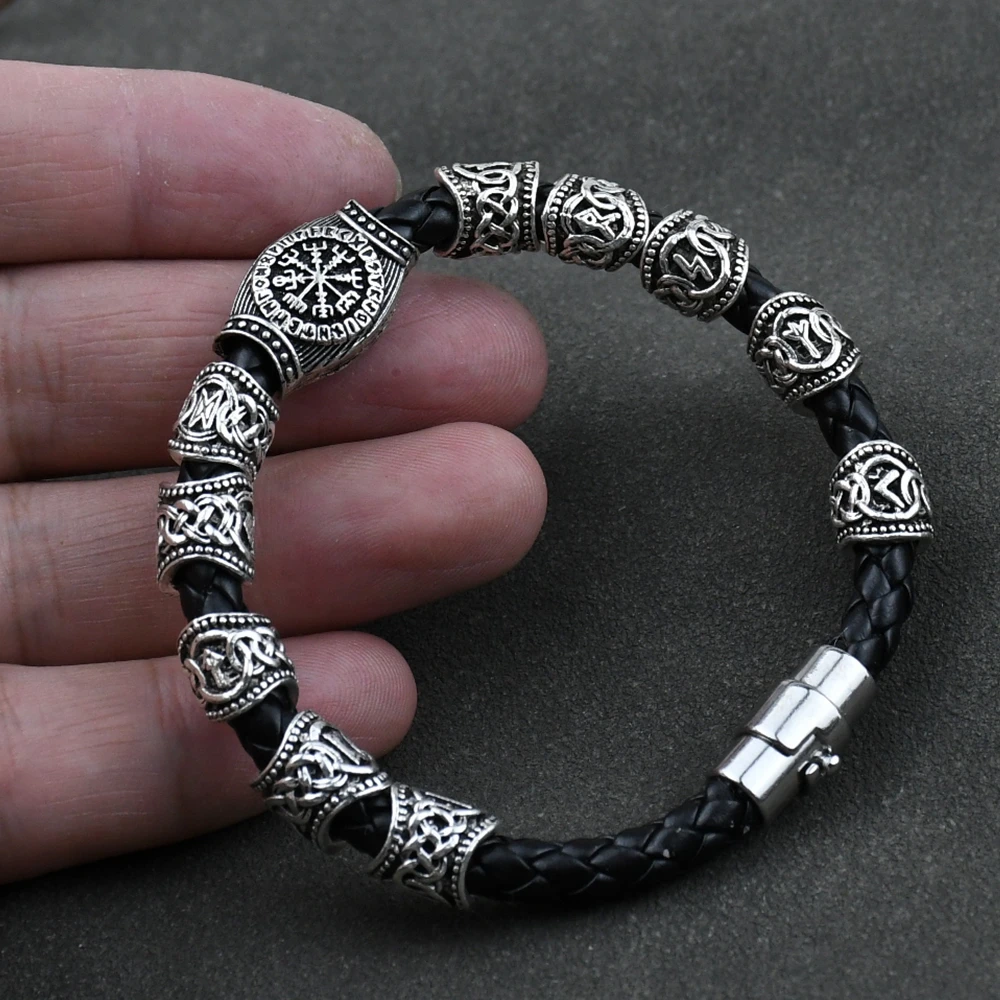 Norse Runic Runes Beads Charm Vikings Accessories Womens Mens Magnetic Bracelet Viking Jewelry