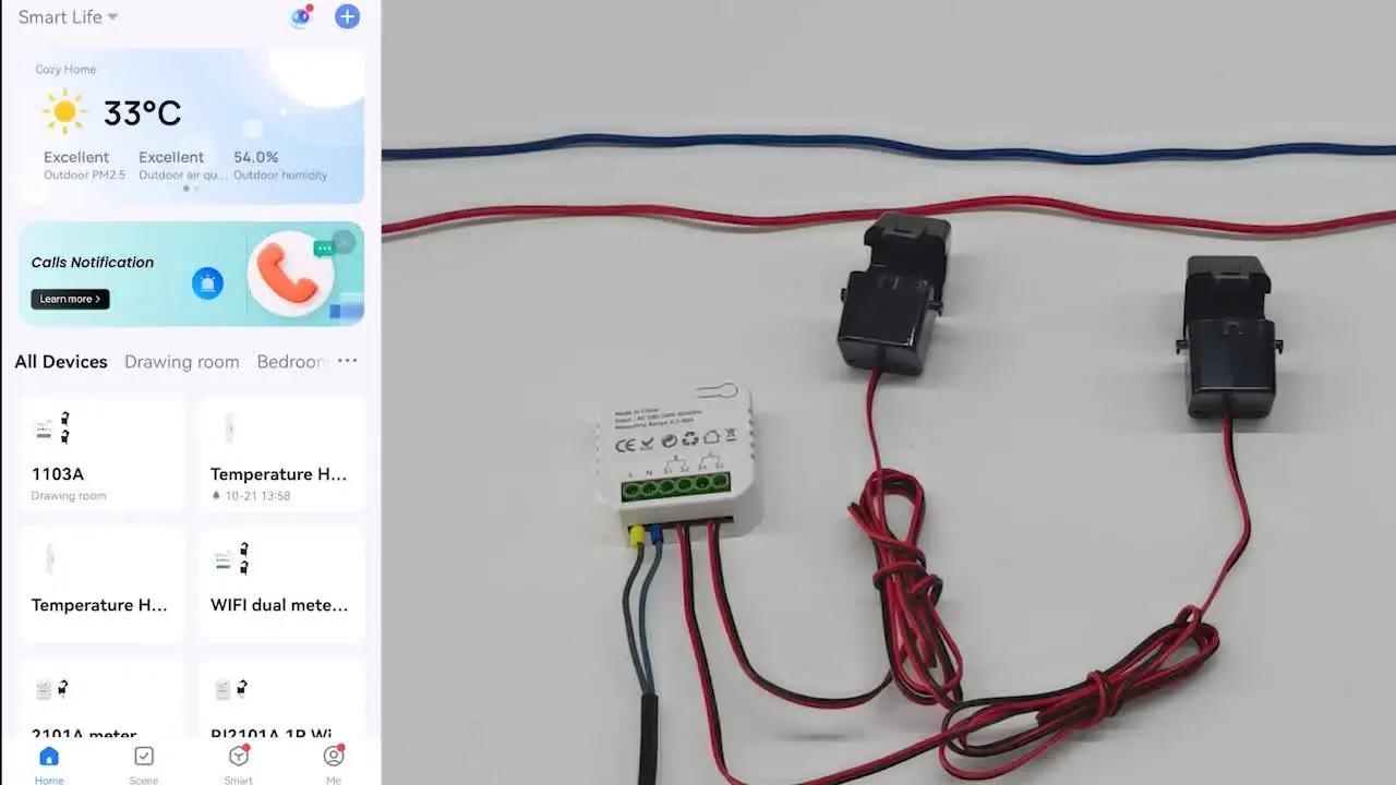 Scalewbin Tuya Smart ZigBee Energiemeter 2-weg bidirectioneel met stroomsensorklem App Monitor Power 100-240, 2 Kanalen 2CT Eenvoudig te installeren Eenvoudig te gebruiken