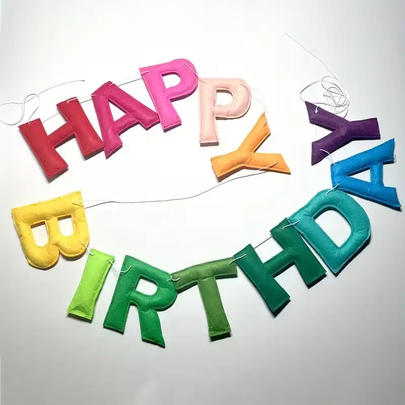 2,1 Meter Bunte 3D Happy Birthday Girlande für Kindergeburtstag-Dekoration Foto-Requisiten Jungen Mädchen Geburtstag Filz-Wimpelkette