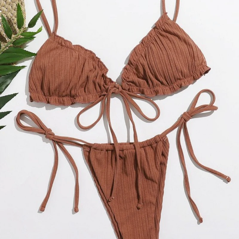 

Swimsuit Solid Color Split Body Thin Sexy European and American Fan Ins Wind Hot Spring Swimsuit Bikini