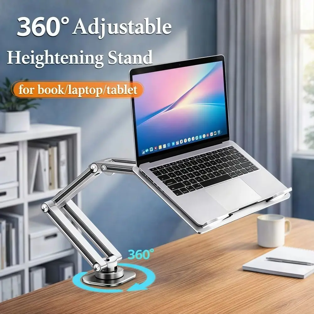 튼튼한 360 ° 회전식 노트북 책상 마운트 싱글 암 접이식 노트북 스탠드 17인치 노트북용 알루미늄 조절식 태블릿 홀더