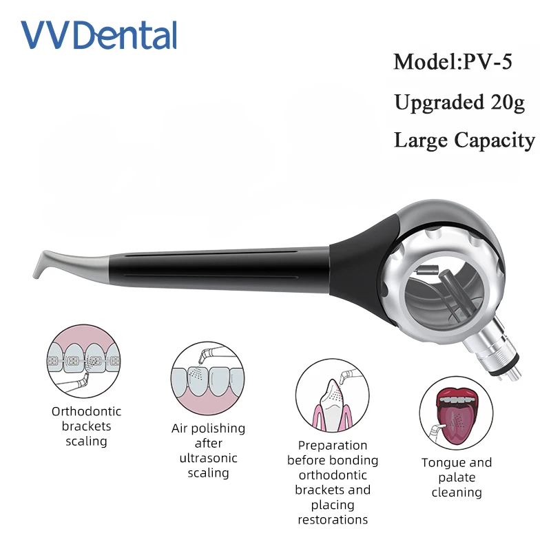 

VVDental Dental Air Prophy Unit Air Flow Teeh Whitening Spary Polisher 2/4 Holes Dental Instrument Upgraded 20g Large Capacity