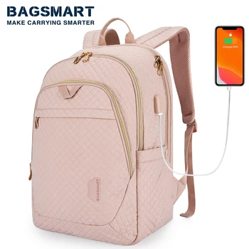BAGSMART 여성용 배낭 도난 방지 15.6, 17.3 인치 노트북 배낭 가방, 여행 대학생 배낭 여행 가방