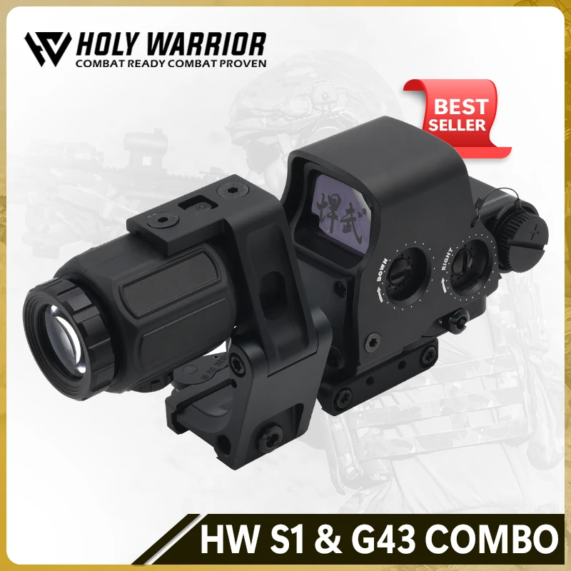 

Holy Warrior S1 Holographic Red Dot Sight with NBG43 3X Magnifier with Fast Optic Riser and FTC Mount Combo with Full Markings