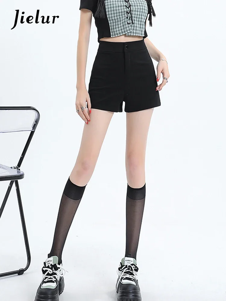 Jielur Elegant High Waist Shorts Women Simple Safety Pants Female Summer Solid Color Wide Leg Shorts Fashion Casual Lady Shorts