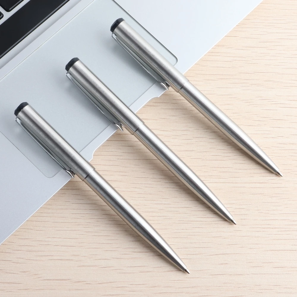 Metal Gel Pen Stainless Steel Push style Gel Pens 0.5mm Blue Black Ink Student School Stationery Supplies Silver Pen 5