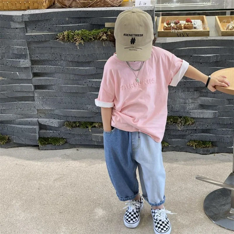 

Джинсовые брюки для мальчиков, длинные Хлопковые Штаны, новинка 2024, детские брюки на весну и осень, верхняя одежда для подростков, детская одежда высокого качества