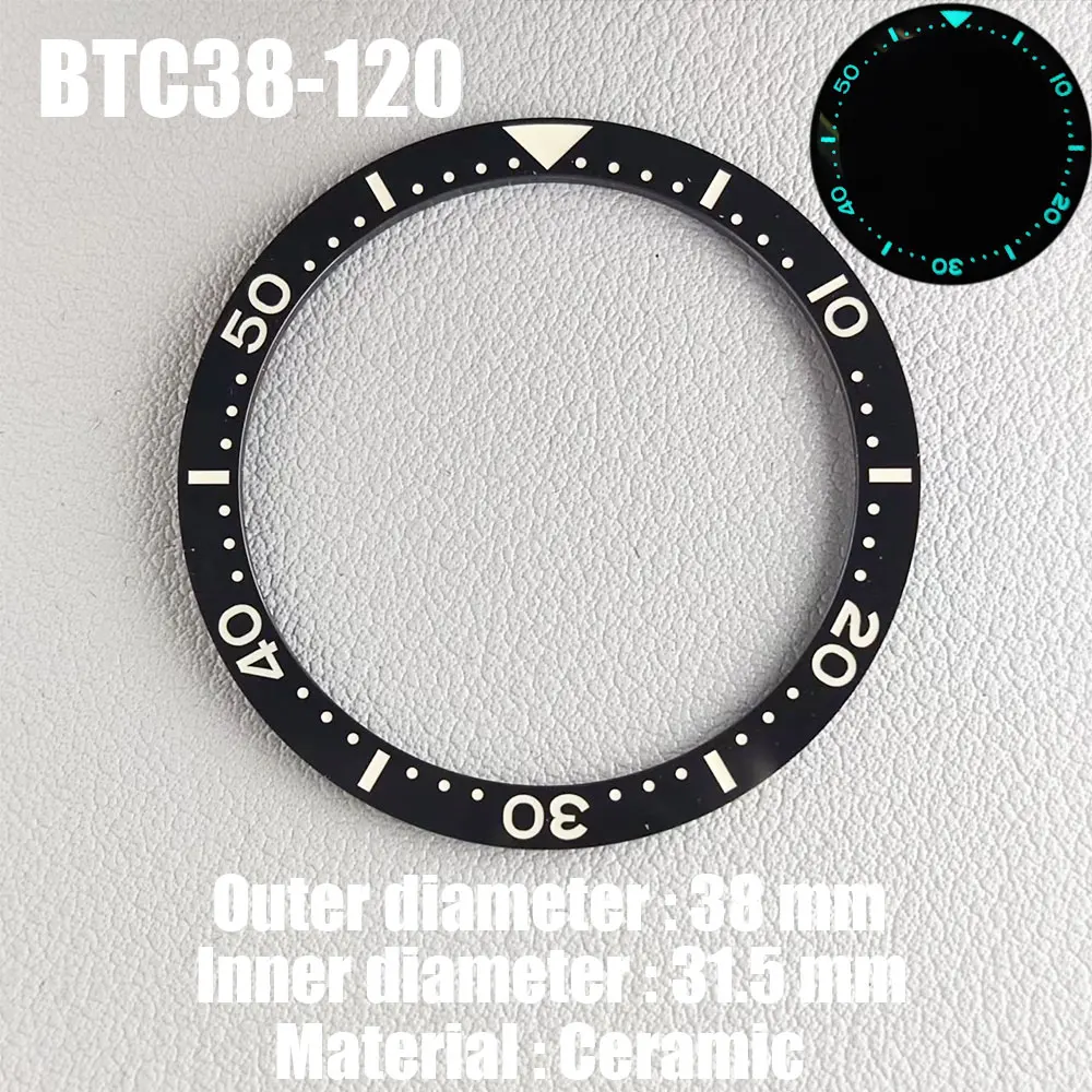 Luminous Ceramic Watch Bezel Insert - 38mm Flat Design