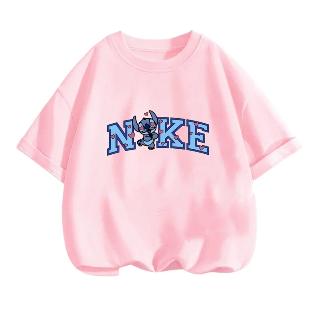 Fashion Disney Stitch Tshirt Summer Teen Short Sleeve Tops T-shirt Boy Girl Kids 3-14 Years Old Baby Sports Jersey Clothing 2