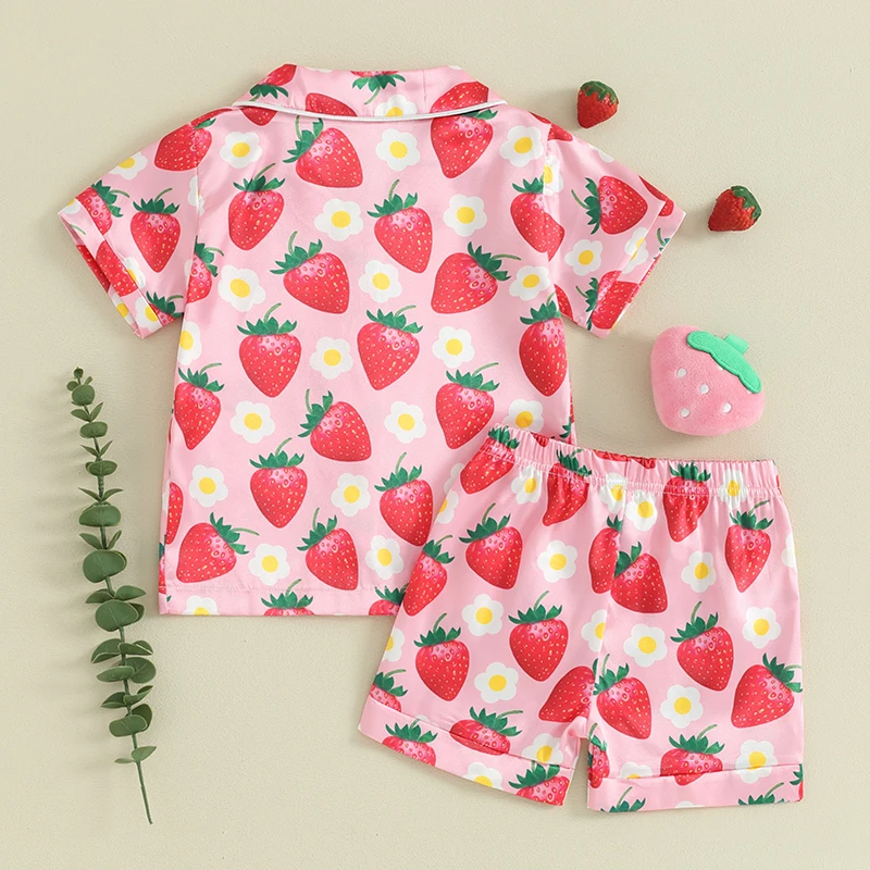 Toddler Girl Summer Pajamas 12 months 2t 3t 4t 5t 6t 7t Short Sleeve T-Shirt Top Strawberry Shorts Baby Sleepwear Set