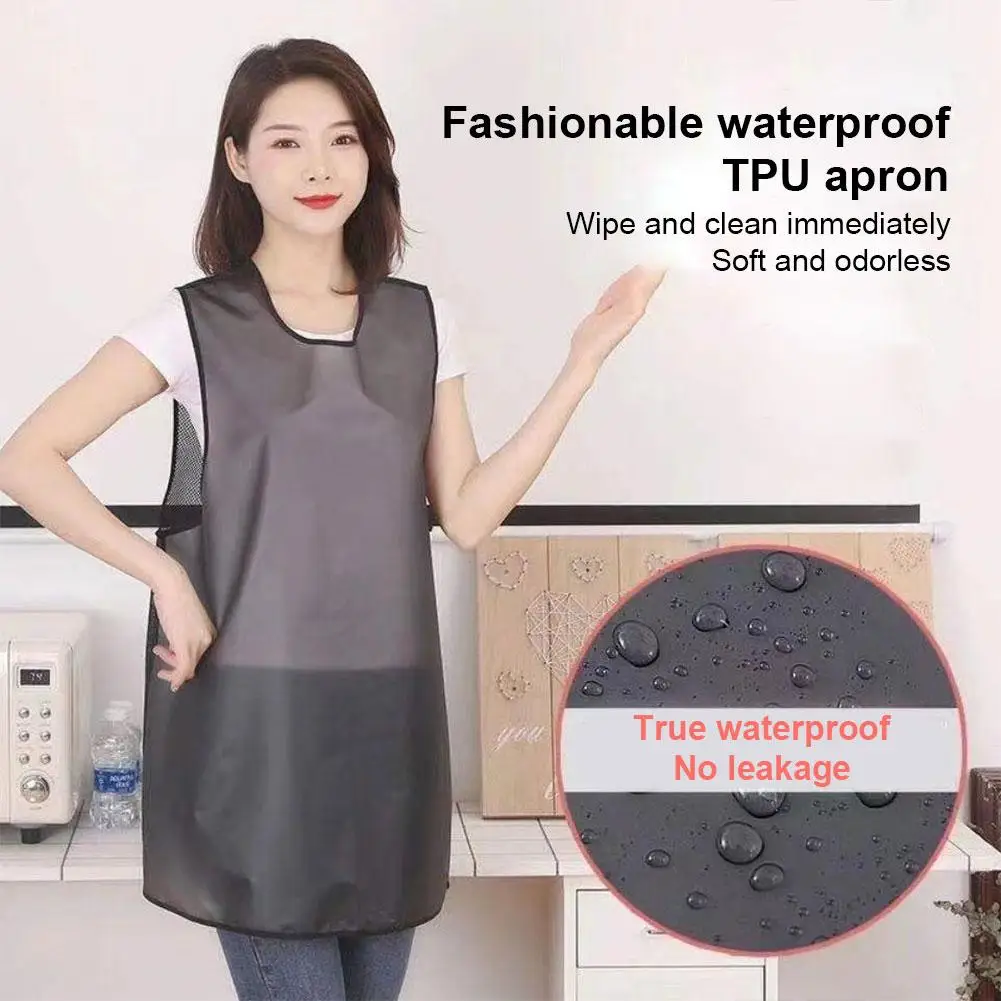 

Прозрачный из ТПУ Фартук, водонепроницаемый, без рукавов, маслостойкий, рабочая Талия, кухонная одежда, фартук, женский, стильный, для дома W6Q0