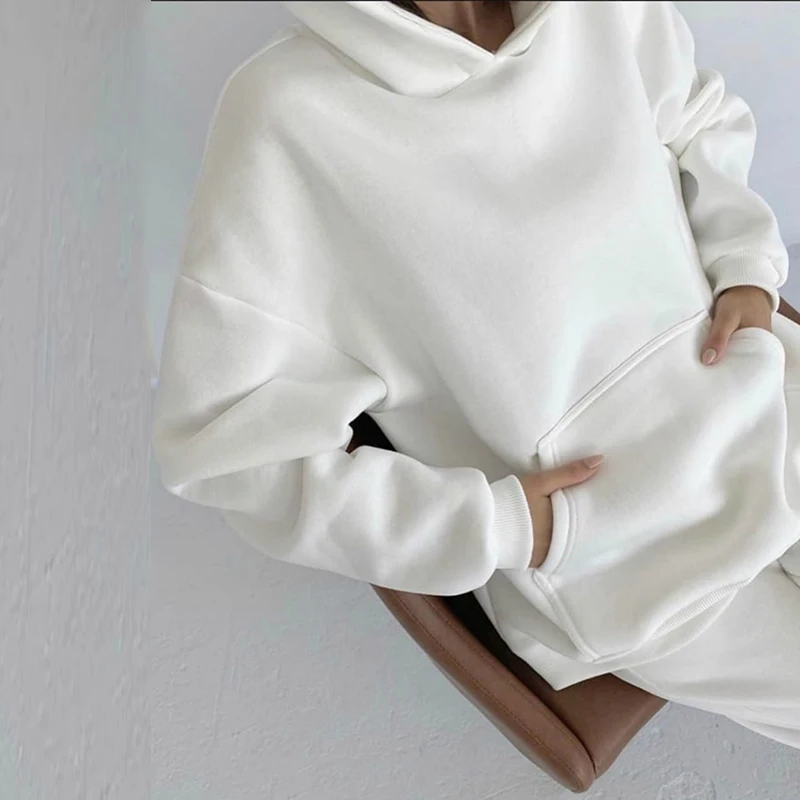 Women's Winter New Fashion Long-sleeved Sweater Pants Warm Cotton Sports Leisure Suit Sweatsuit Set Loose Trousers Outfits Cloth