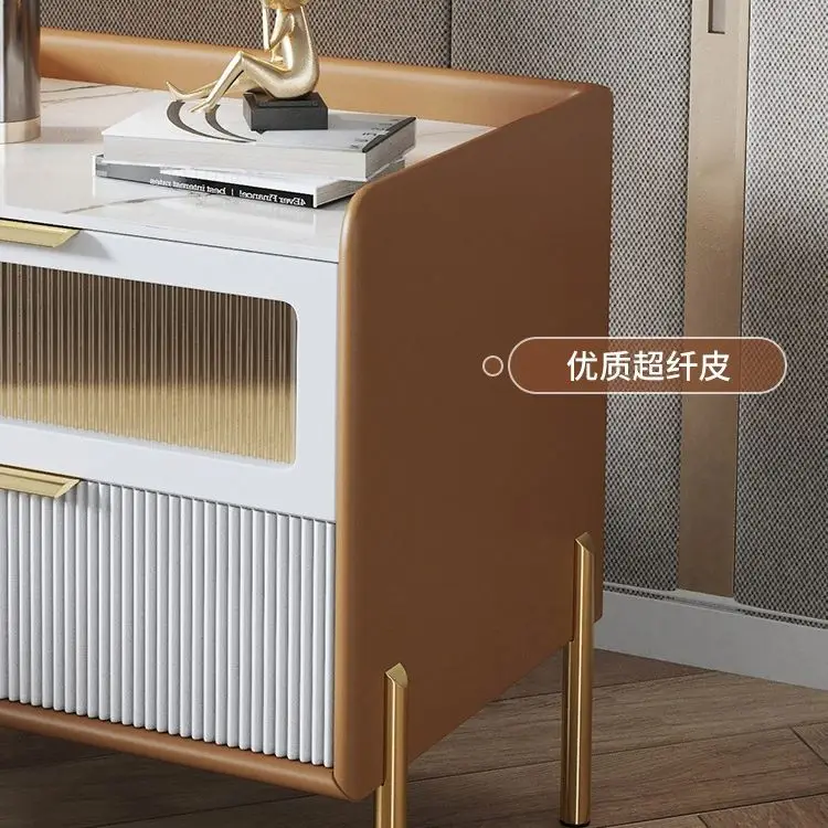 Premium Bedside Table Modern Light Luxury Solid Wood Italian Simple Storage Ultra-narrow Bed Leather Smart Side Cabinet Bedroom