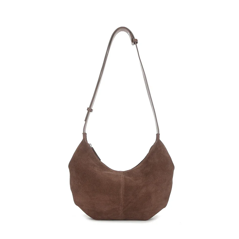 

Autumn/Winter Korean Niche Classic style Nothing Written Top-Quality Suede Cowhide Bowling Boston Handbag Women's Bag