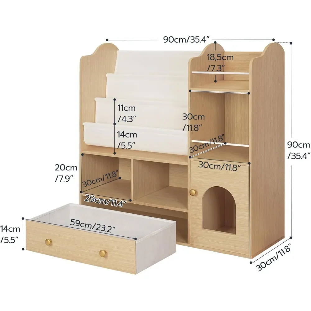 Kids Bookshelf, Toy Storage Organizer with 5 Storage Cubbies and Large Drawer, Bookcase Display Stand, Kids Bookshelf 3