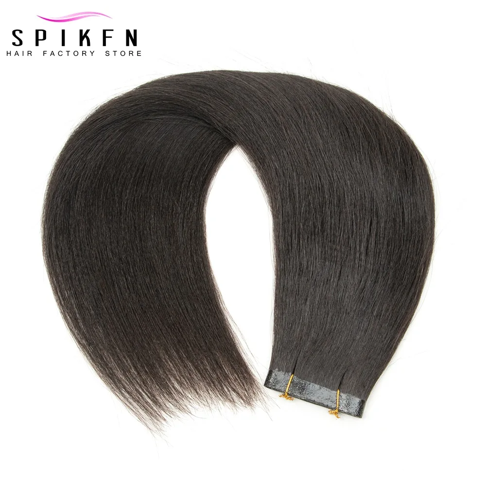 Light Yaki PU Skin Weft Hair Extensions 8"-30" Inject Natural Black Human Hair Bundles 80cm Width No Tape Yaki Straight