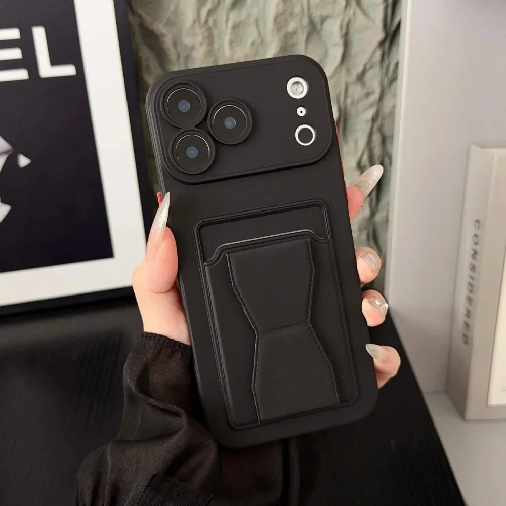 Solid Color Anti-Fingerprint Soft Phone Case with Card Holder