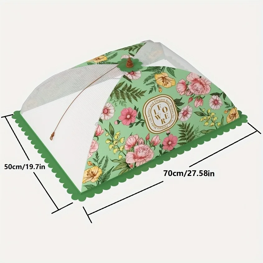 Foldable Mesh Food Cover with Fresh Flower Design - Dust and Fly Protection